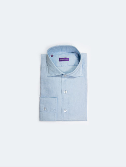 Patrick Hellmann Collection100% Linen Light Blue Shirtimage728